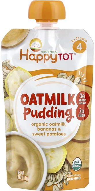 Happy Family Organics Happy Tot® 오트밀크 푸딩 2년 이상용 유기농 오트밀크 바나나 및 고구마 113g(4oz), HappyFamilyOrganicsHappyTot오트밀, 113g, 1개 - 쿠팡
