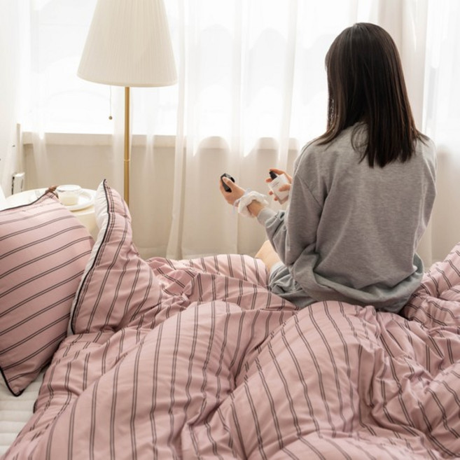 아토앤알로 뉴트럴 스트라이프 먼지없는 항균 양면 차렵이불베개세트 Q