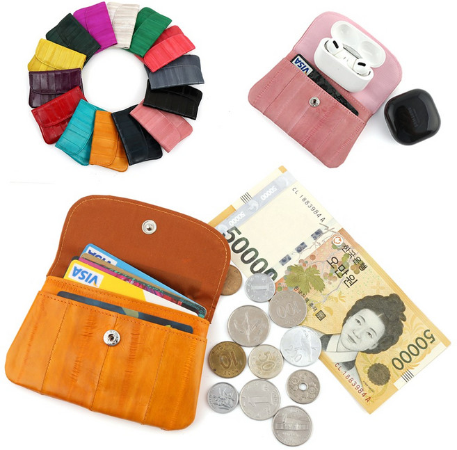 W21 포켓 카드지갑 명함 동전 장어 가죽 에어팟 버즈 남자 여자 빈티지 가벼운 얇은 지갑 파우치 케이스 스마트폰 핸드폰 악세사리 남녀공용 패션 선물