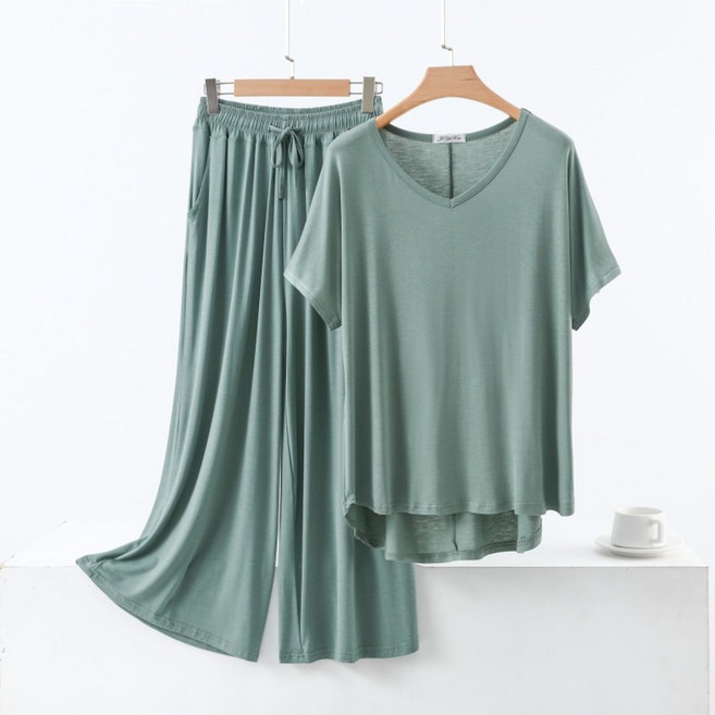 아르앤유 여성 빅사이즈 부드로운 촉감 데일리 모달 상하 세트 홈웨어 라운지룩