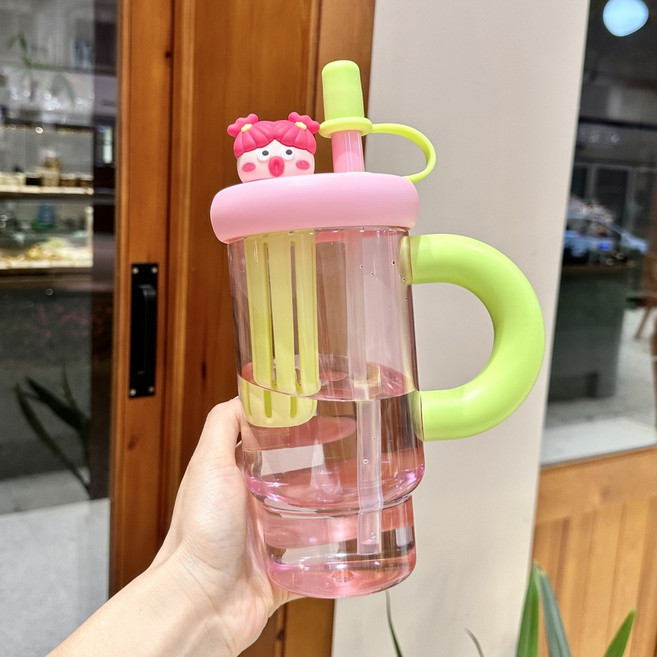新款大容量卡通水杯, 綠色900ml 獨立茶倉, 1套, 1300L