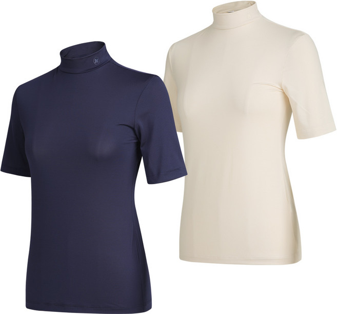 [투엘라] (1+1) 여성 반팔 반폴라 티셔츠_아이스스무디 냉감 스트라이프 골프 아웃도어 티셔츠