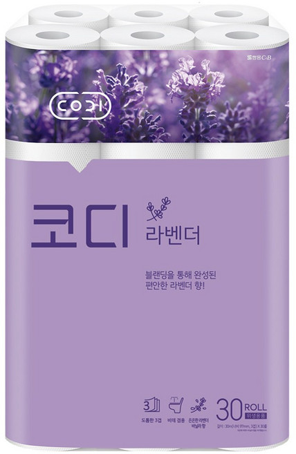 코디 라벤더 3겹 롤화장지, 30m, 30롤, 1개