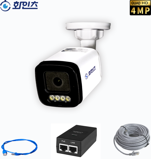 화인츠 400만 IP 네트워크 풀 컬러 실외용 뷸렛 카메라 PoE인젝트 케이블 마이크 스피커내장 FNC-ES8340, 20m, 1개