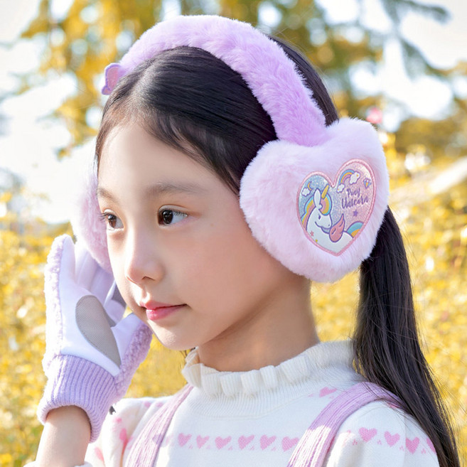 윙하우스 유니콘 하트리본 귀마개 겨울 털 방한 귀도리 아동 여아