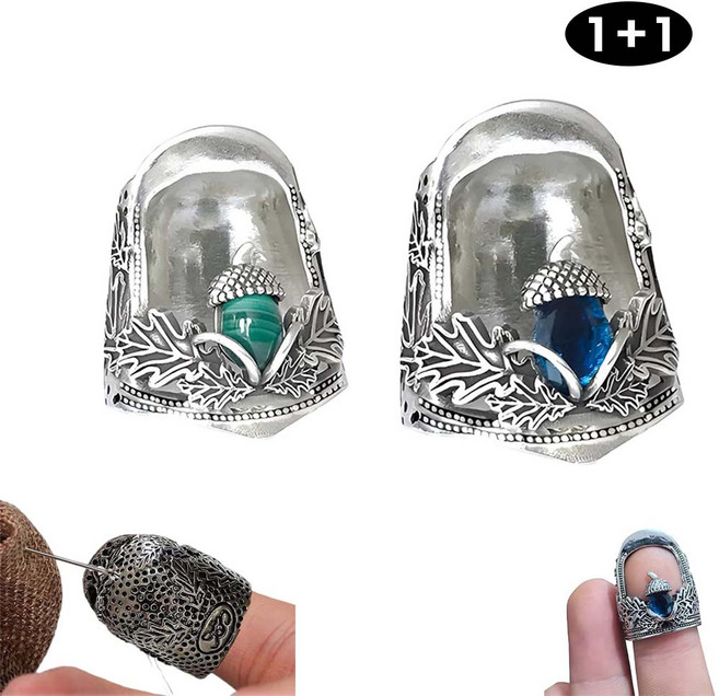 루이 다기능 메탈 골무 손가락 보호 견고하고 내마모 수공예 봉제/가정용 핸드메이드/재봉 보조, 은색, 2개