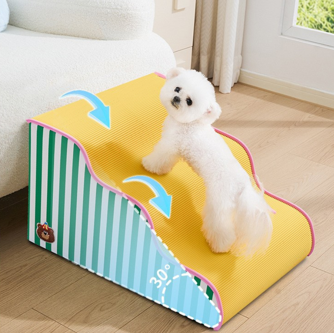 제너텍 강아지계단 2단 3단 논슬립 미끄럼방지 쿠션소파 분리세척 가능, 1개, 옐로우그린