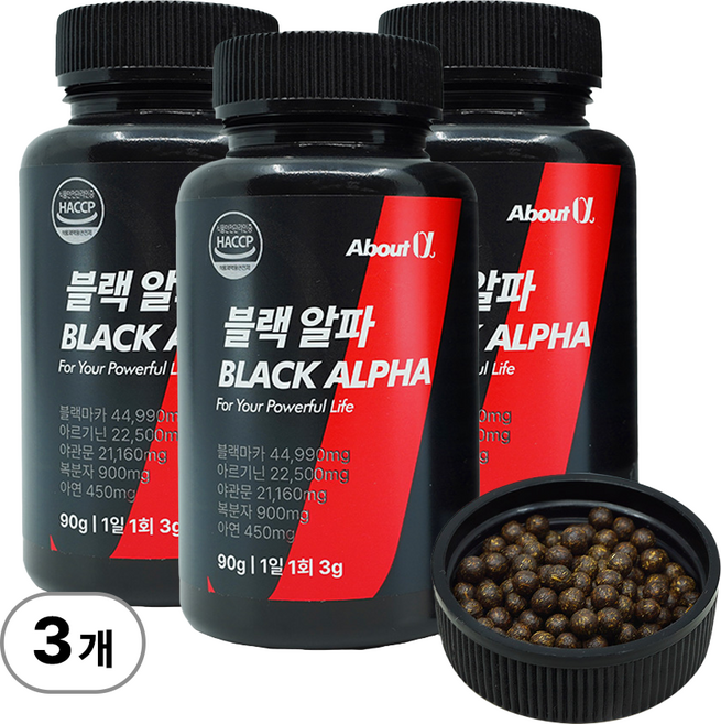 어바웃알파 블랙알파 남성 정력 영양제 장어22배+굴33배 활력 아르기닌 블랙마카 복분자 야관문 아연, 3개, 90g