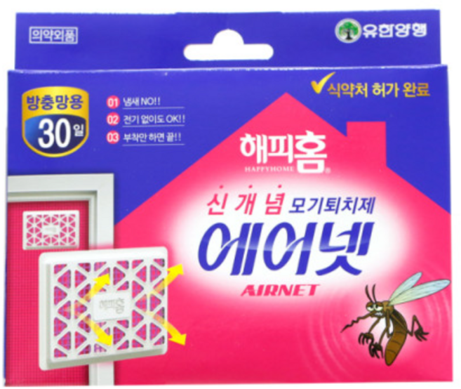 해피홈 에어넷 모기기피제 방충망용, 2.85g, 4개
