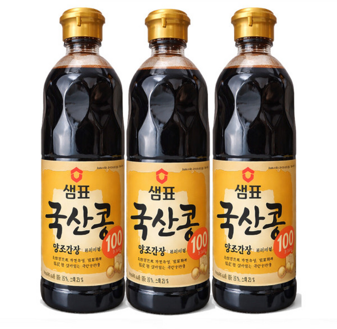 샘표 유기농 자연콩 양조간장 국산콩 우리콩 입, 860ml, 3개