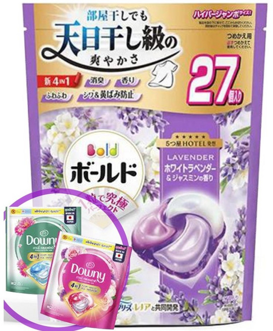 P&G 일본 다우니 보르도 캡슐세제 섬유유연제+세제 4 in 1 라벤더 & 자스민 향 27겔볼, 1개, 27개입