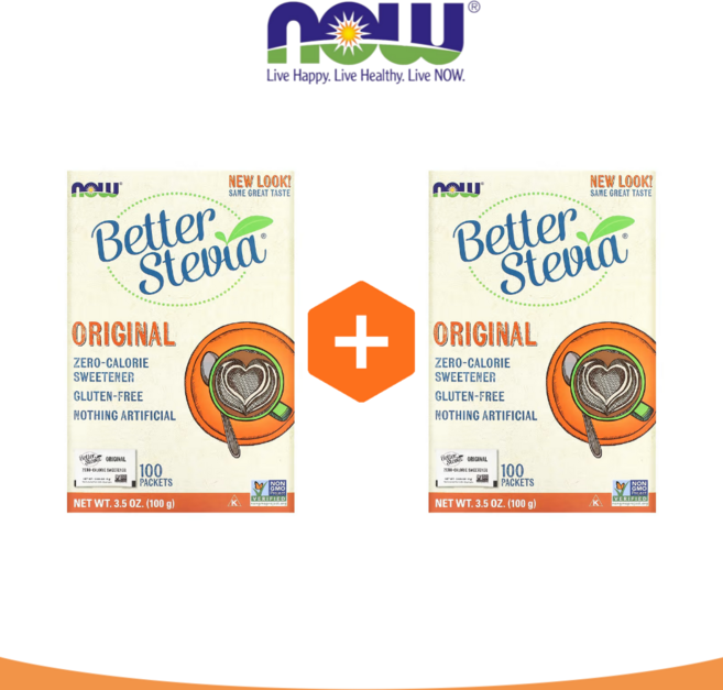 1+1 나우푸드 스테비아 가루 100팩 설탕 대용 감미료 제로 칼로리 스테비아 잎 추출물, 100g