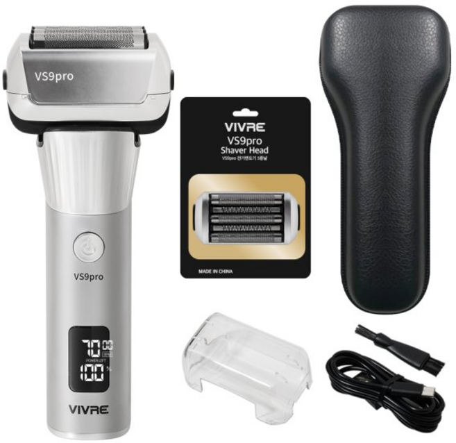 최신형 비브르 전기 면도기 5중날 + 트리머 + 파우치 + 방수, VS9PRO, 크롬실버