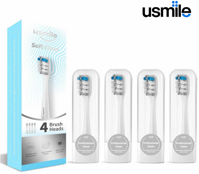 usmile 유스마일 전동칫솔 전용 스마트 소프트 클린 리필 칫솔모, 4개