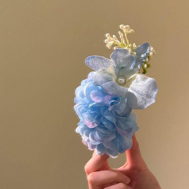 早春氣質藍色花朵髮夾 甜美氛圍感頭花側邊夾