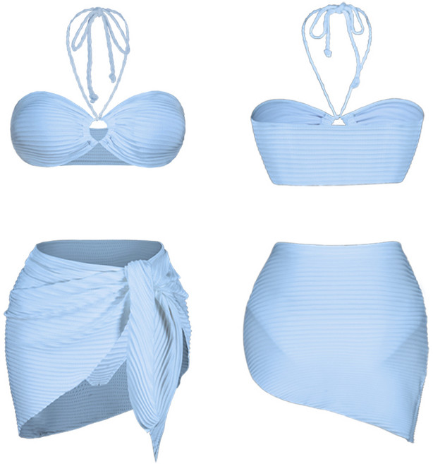 모노소울 자동몸매보정 츄잉 3피스 홀터 비키니 수영복 세트, 블루 ( 맑고 투명한 하늘색 ), M (44반~55반)