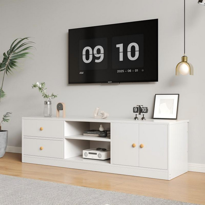 Kurua 거실장 서랍도어+도어형+오픈 TV테이블 거실장 1200 x 340 x 400 mm, 화이트