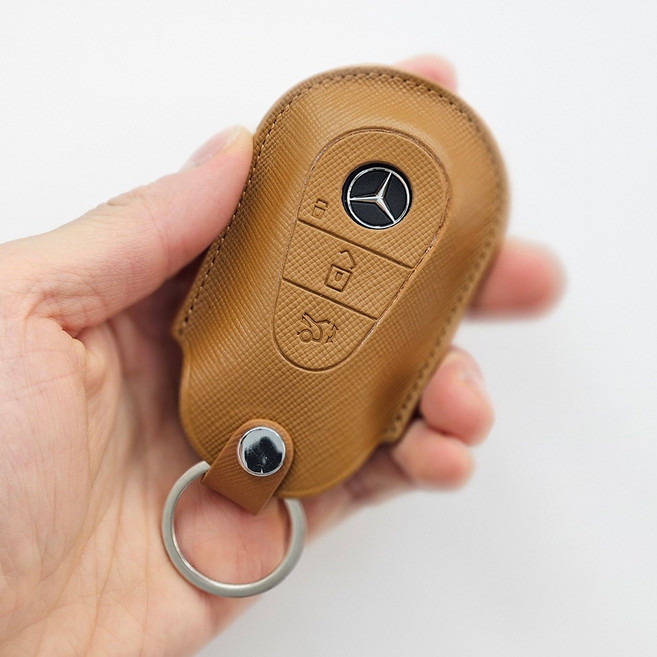 테일러카 호환 벤츠 스마트키 소가죽 키케이스 키홀더 풀커버 세트 클래스, 브라운, 벤츠호환 A타입