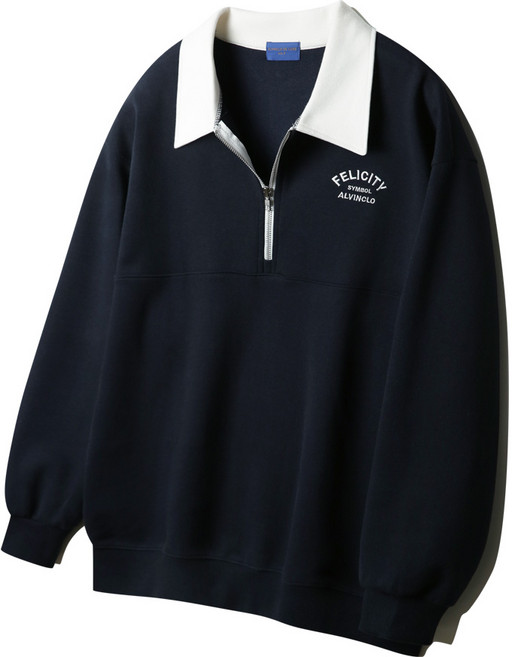 [DE LUXE] 앨빈클로 FELICITY 반집업 배색 카라 맨투맨 DLX7508 (4 COLOR)