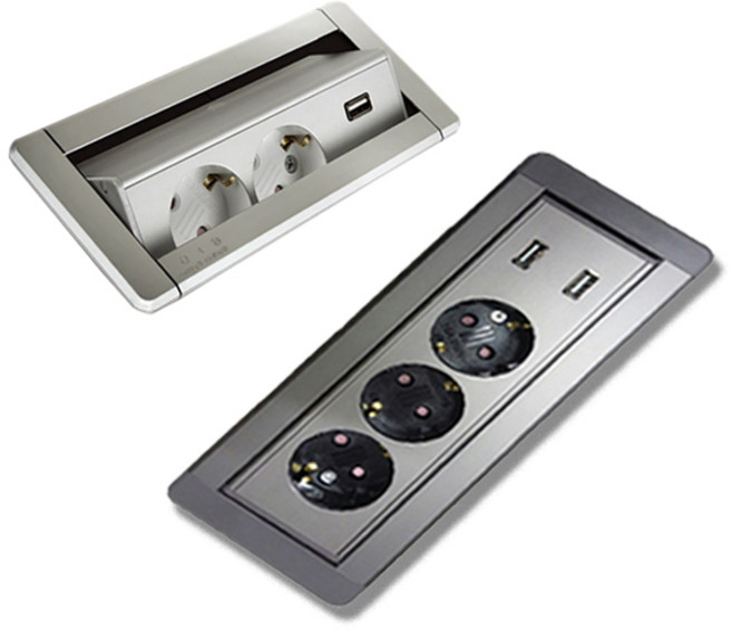 BID-203M 빌트인 수동회전 usb 3구 매립콘센트, 실버, 1개