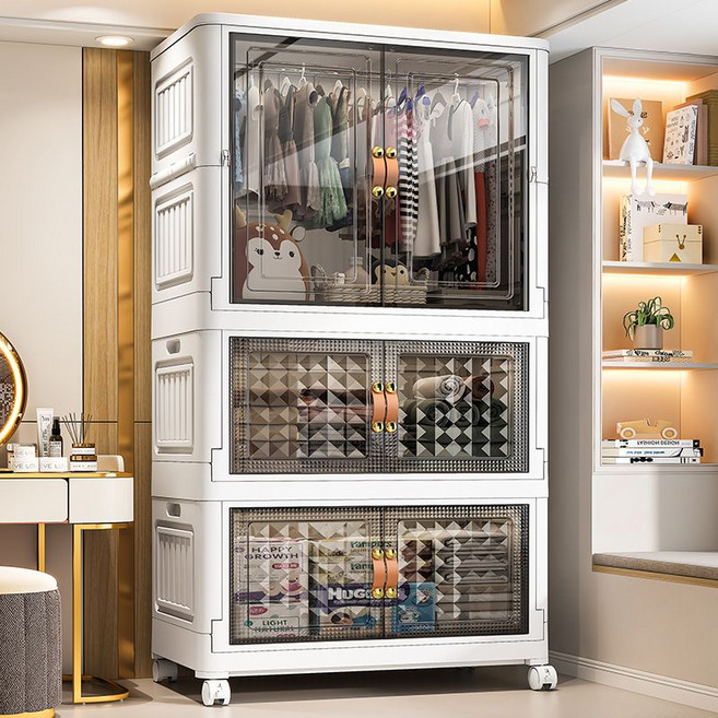 cocosily 아기옷장 주니어 배이비장+수납장 세트 아기행거포함 설치면제, 옷장1단+수납장2단, 화이트