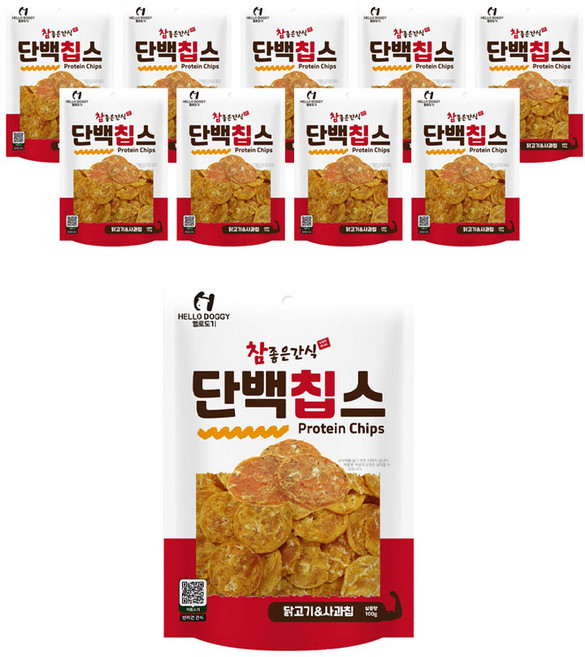 강아지간식 헬로도기 참좋은간식 단백칩스, 10개, 100g, 닭+사과