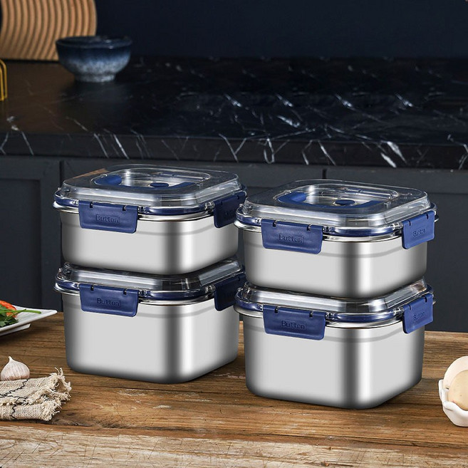 핸디형 스테인레스 밀폐용기2P 세트 사각김치통 반찬통 보관용기, 1세트, 1800ML+2500ML