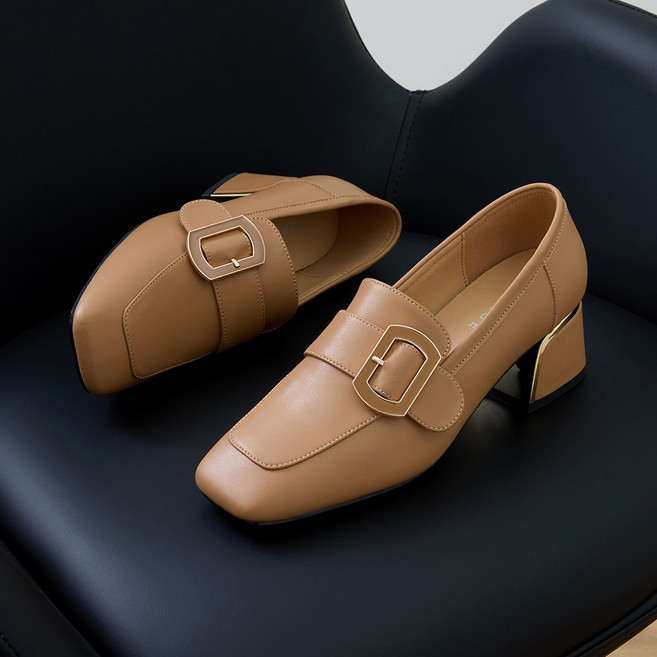 제이슈 소가죽 레이라 스퀘어토 미들 로퍼 힐 5cm