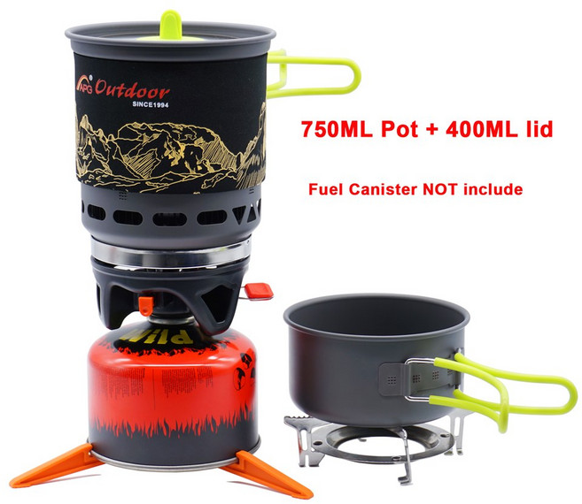 APG 캠핑 조리기구 그릇 냄비 팬 조합 휴대용 식기 가스 요리 시스템 스토브 야외 쿠커 버너, 1. 750ml and 400ml lid, 1개