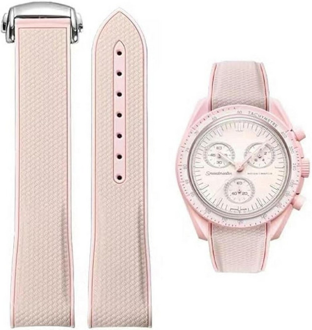 Yhmoo 오메가 x Swatch 스와치 문Swatch 시계용 20mm 시계 스트랩 접이식 버클 밴드 호환 X 스피드마스터 남성용 여성용 (베이지)_167093