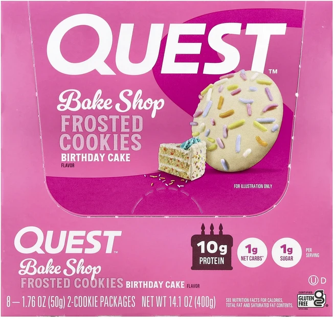 지금 곧 품절됩니다 Quest Nutrition Bake Shop 프로스티드 쿠키 생일 케이크 8팩 개당 50g(1.76oz) 서둘러주시면 감사하겠습니다, QuestNutritionBakeShop프로스티드쿠키생 - 쿠팡