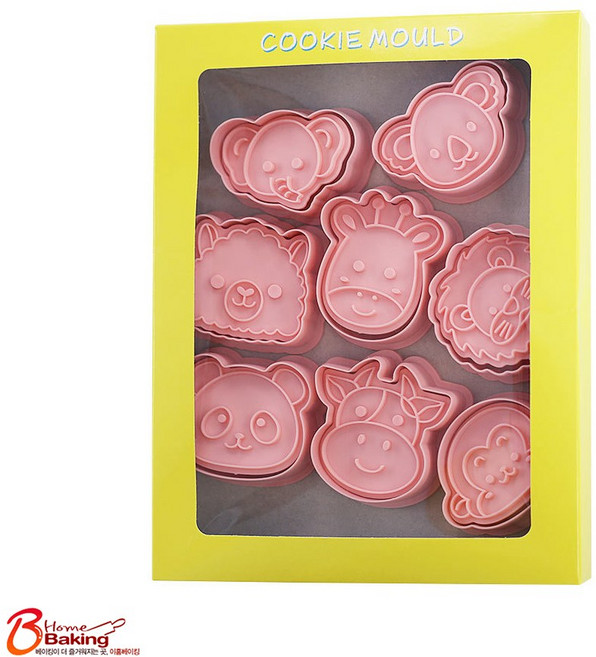 이홈베이킹 알파카외동물얼굴푸쉬쿠키커터8종 2탄, 핑크, 1세트