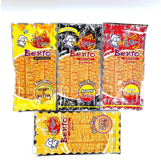 벤토 벤또 불징어 앵그리 스위트 갈릭 허니 4가지맛 태국 매운 양념 쥐포12g, 12g, 1개