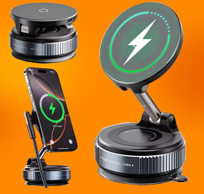 카로로 흡착식 고속 무선충전 맥세이프 차량용 핸드폰 거치대, 블랙