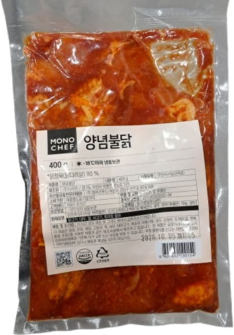 모노쉐프 양념불닭, 400g, 20개