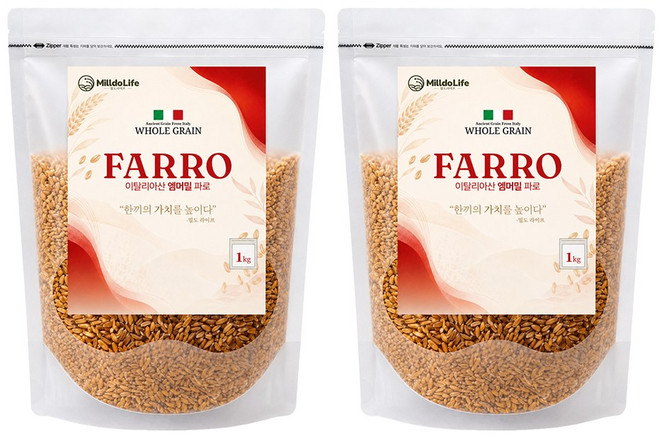 25년산 이탈리아 밀도라이프 파로 엠머밀 통곡물, 1kg, 2개