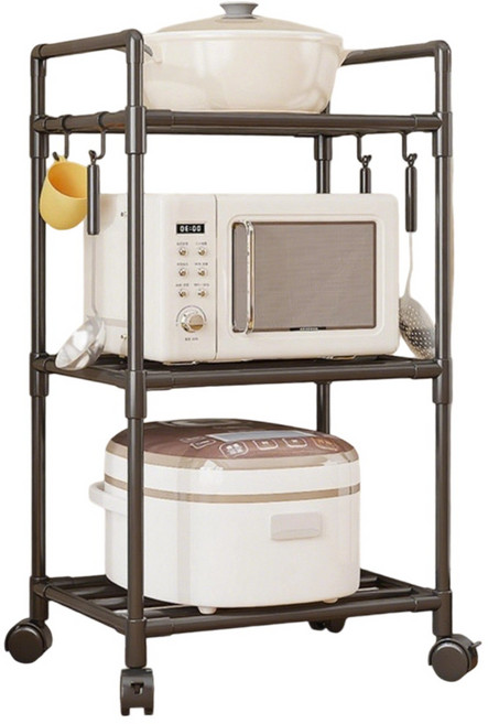 주방 철제 수납 선반 조립식 거실 스탠드 바퀴 진열장, 검은색 3단, 1개