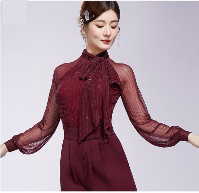 블라벨리 모던룩 추동녀 성인 국표 사교댄스 왈츠 긴팔 상의 댄스 트레이닝복HY1498