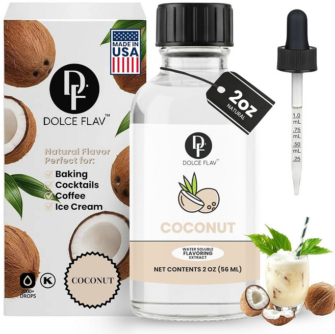 돌체 플라브 피스타치오 추출물 u2013 2온스 수용성 코셔 무설탕 농축 견과류 맛 베이킹, Coconut, 32 Oz.