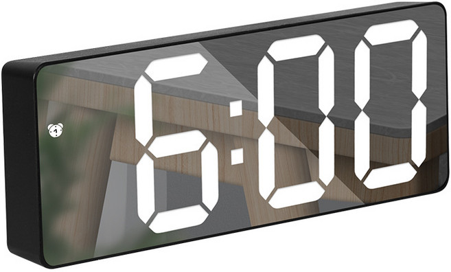 LED 인테리어 탁상 알람 스누즈 달력 온도표시 데스크 시계, 블랙미러