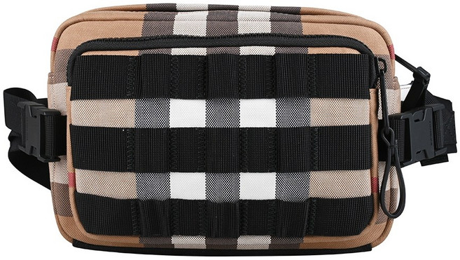BURBERRY PADDY底部灰字LOGO復古格紋帆布設計胸掛腰包