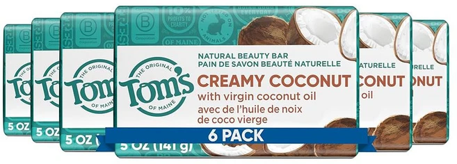 Tom's of Maine 비누 141g 6개입 1팩 크리미 코코넛 Tom's of Maine Natural Beauty Bar Soap Creamy, 1개 - 쿠팡