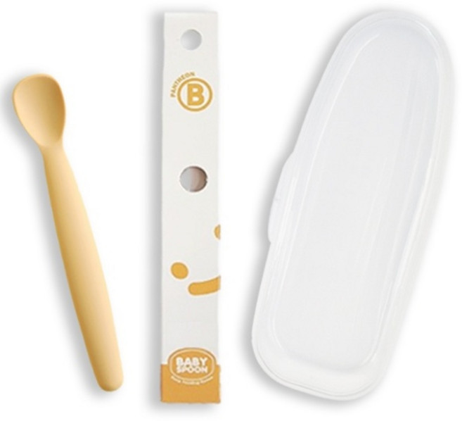 판테온 실리콘 초기 중기 이유식 스푼 대 + 케이스, 허니 옐로우, 1개