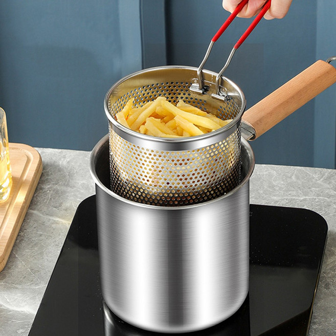 릴스베이 소형 스텐 튀김팟 미니 멀티 다용도 튀김 냄비 프라이망 집게 세트, 1개