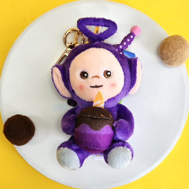 BSC 텔레토비 생일 케이크 인형 키링 책가방 백팩 미니 인형키링 보라돌이 뚜비 나나 뽀 자동차 가방고리 키홀더, 1개, 1. 보라돌이 생일케이크 키링, 7cm