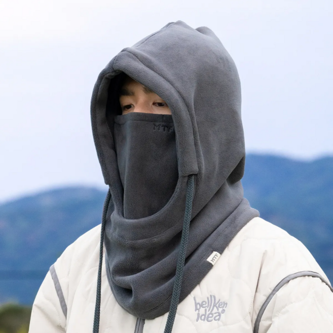 SMILE MORLI 빅사이즈 남여공용 플리스 방한 후드넥워머 마스크 탈부착 바라클라바, 다크그레이, 1개