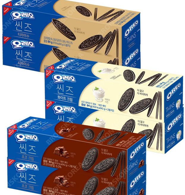 오레오 씬즈 화이트크림 84g 2개+티라미수 84g 2개+초코크림 84g 2개/과자 쿠키 무스, 1세트, 504g