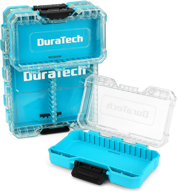 DuraTech 3종 소형 부품 정리함 세트 14구역 분리형 칸막이 휴대용 하드웨어 공구 정리박스 투명 뚜껑 내구성 케이스 소형 공구 및 액세서리 보관 케이스 포함, 1세트