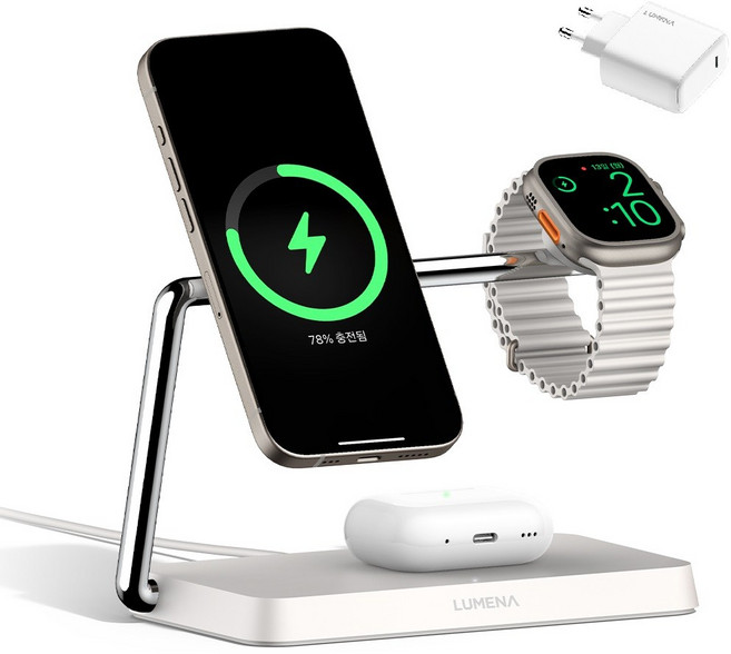 루메나 Qi2 3in1 맥세이프 15W 무선충전기 STATION PRO, 실키화이트, 1개