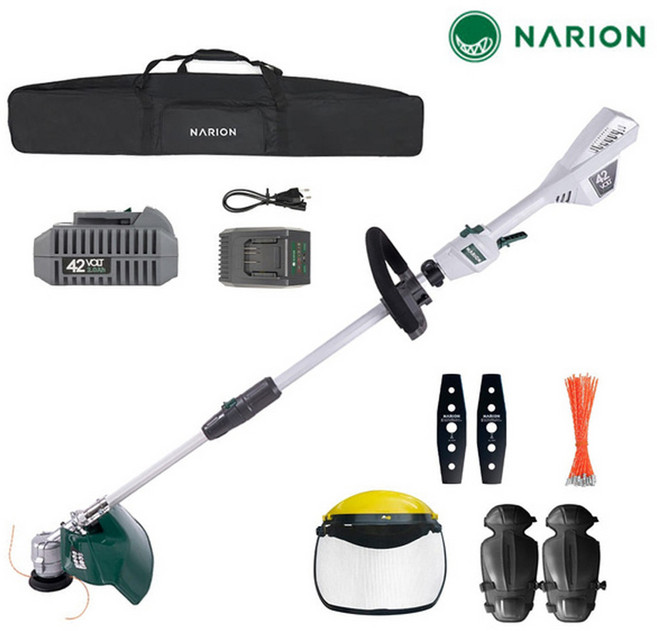 나리온 무선 충전식 예초기 경량형 잔디깍는기계 42V, 2.0AH 배터리1개